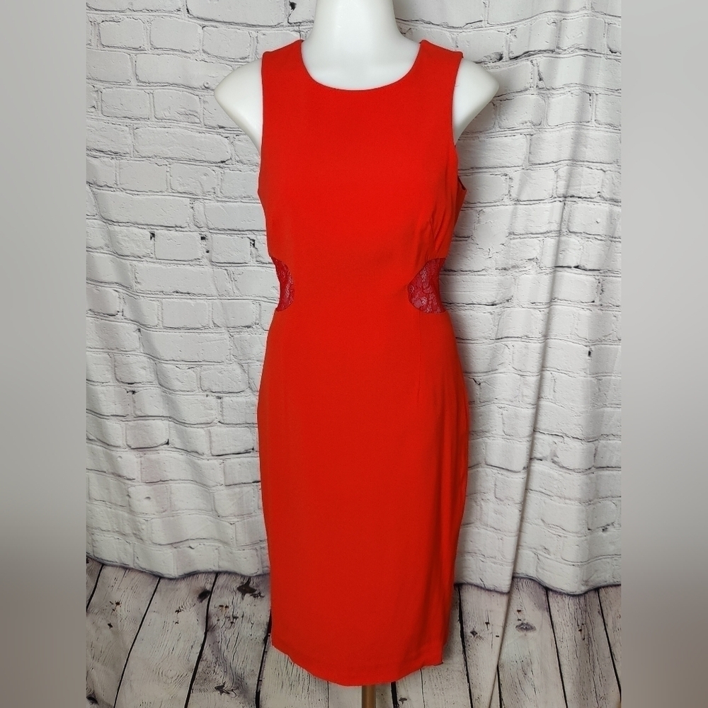 JayGodfrey Red Lace Cut Out Waist Midi Dress Size 4 New